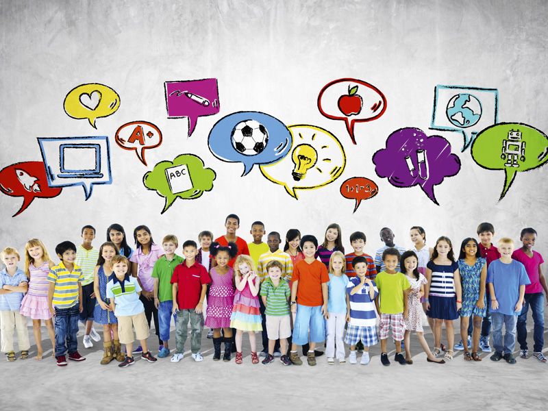 Large Group of Children With Speech Bubbles